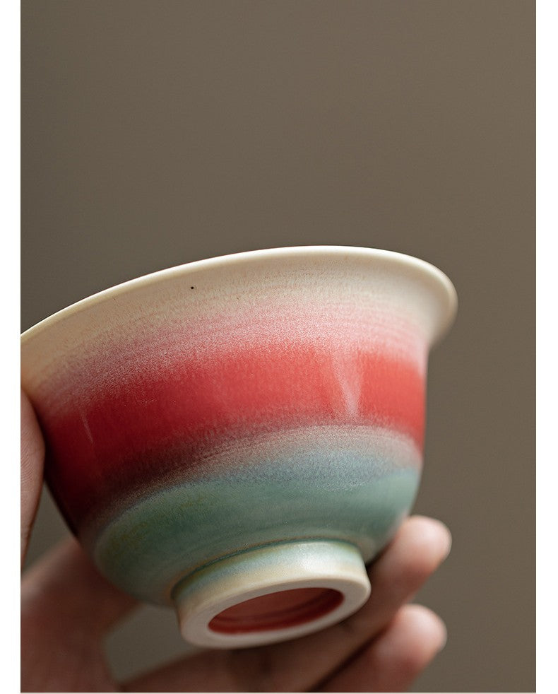 Side view of artistic ceramic teaware with gradient glaze layering