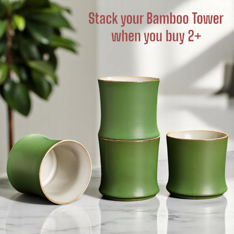 Bamboo tea cups – stackable design with natural green glaze