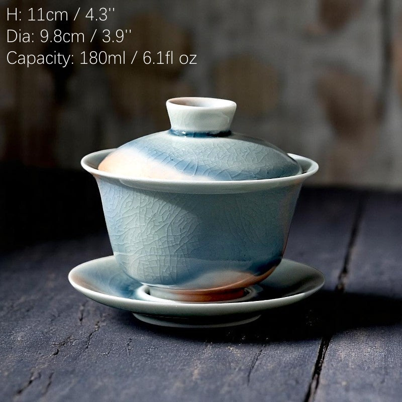 Large 180ml gaiwan in bold contrast color palette on black surface