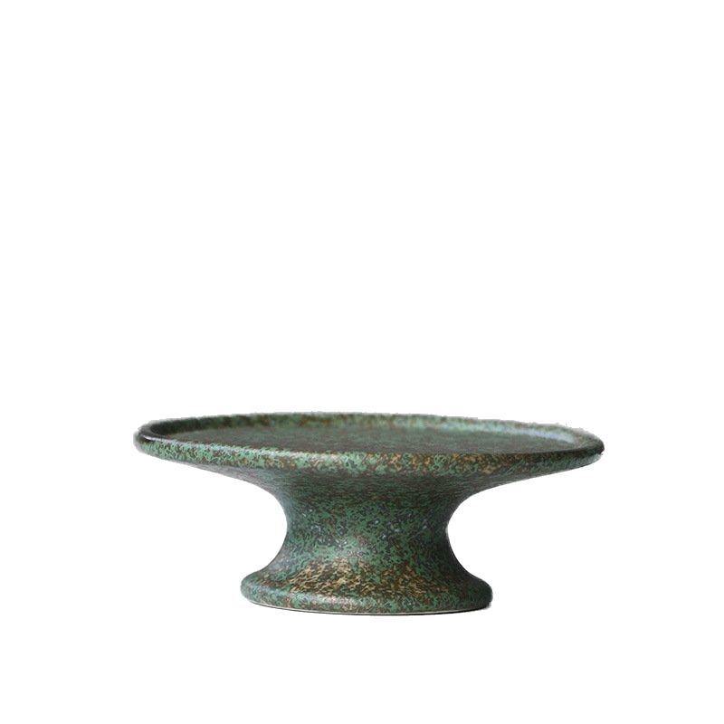 Bronze pedestal tray with green glaze, incense and candle holder