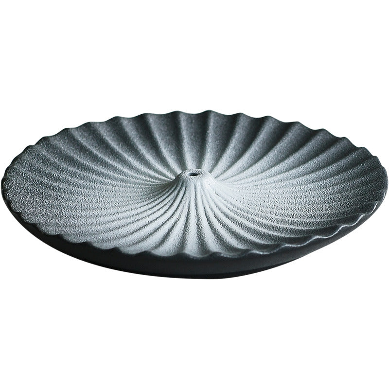 Japandi ceramic incense tray in mountain-shaped design, minimalist black