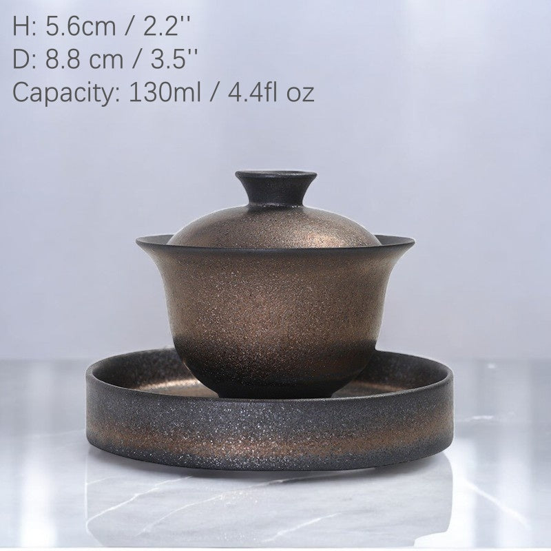 Gongfu tea gaiwan size guide with capacity 130ml and rust-burnished tone