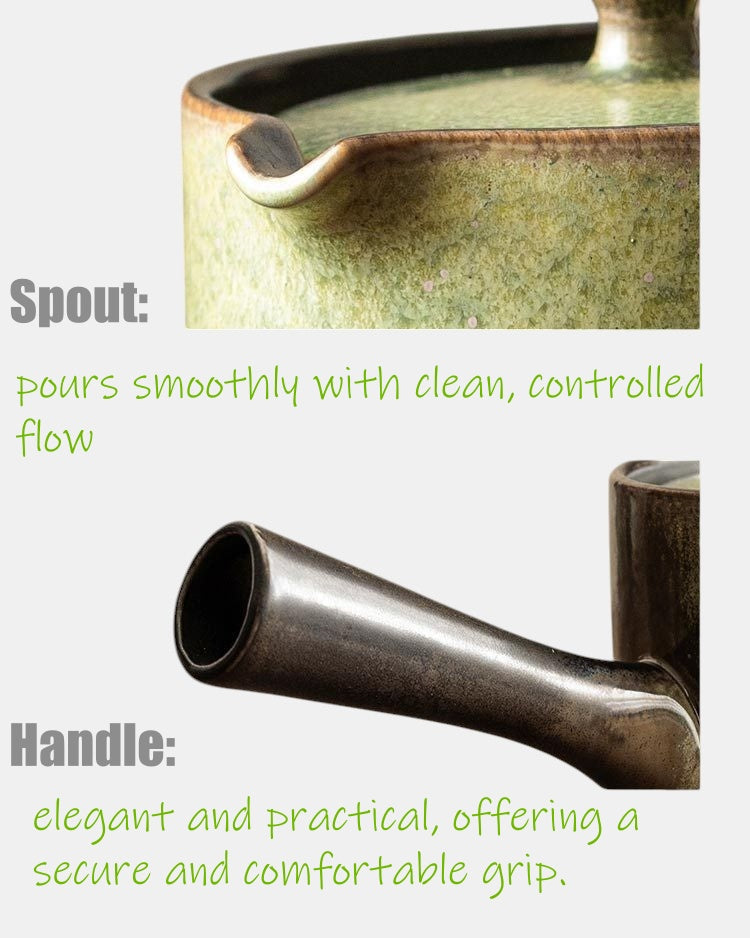 Short ceramic spout for controlled tea flow