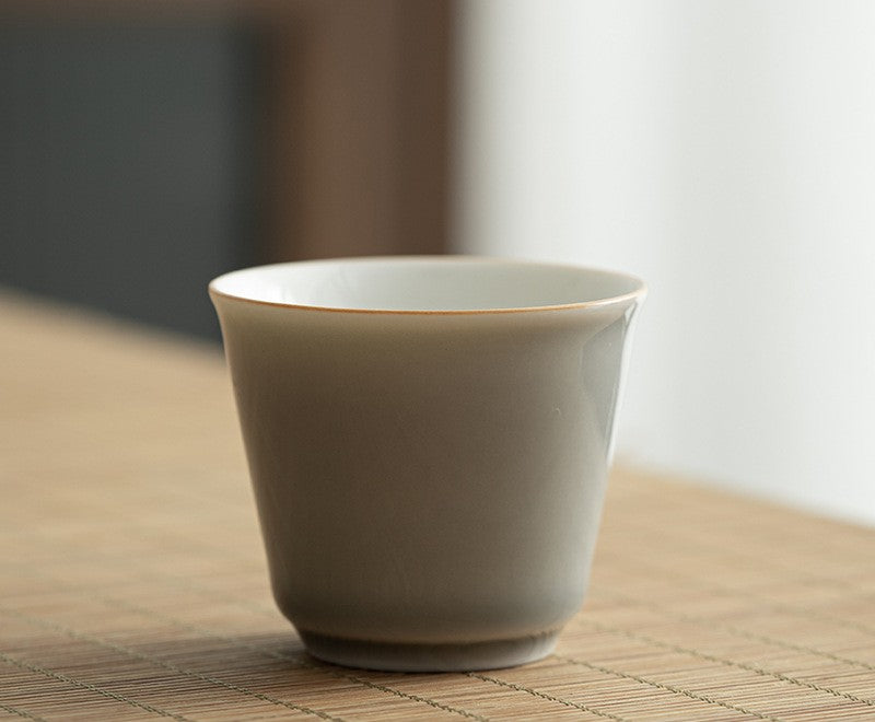 Set of 3 Muted Gray Gongfu Teacups | 60ml Minimalist Porcelain Cups