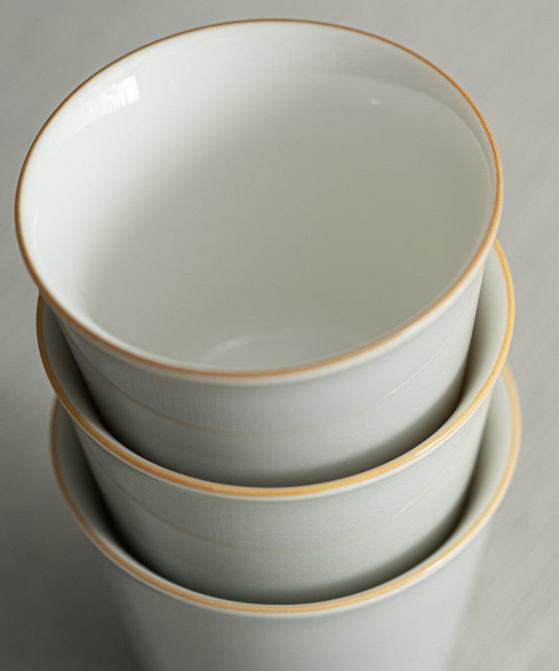 Set of 3 Muted Gray Gongfu Teacups | 60ml Minimalist Porcelain Cups