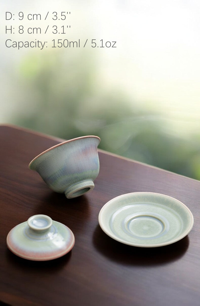 Full gaiwan set: lid, bowl, and saucer in northern lights porcelain finish