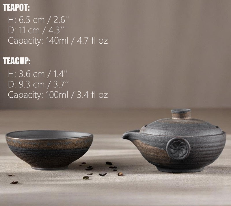 140ml teapot and 100ml bowl with size dimensions, perfect for solo tea