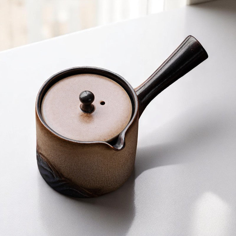Japanese ceramic kyusu teapot top view with matching lid