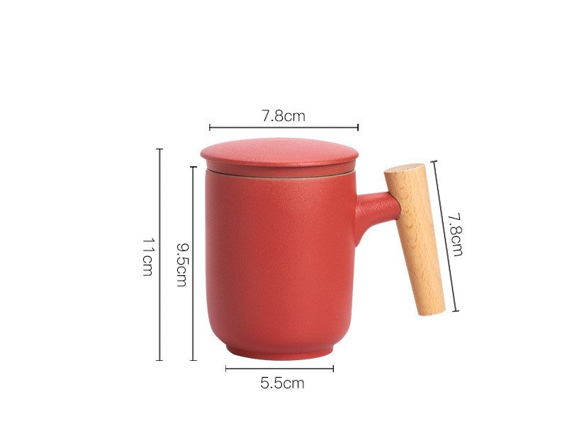 Terracotta red ceramic tea mug with measurement guide, 12.8oz

