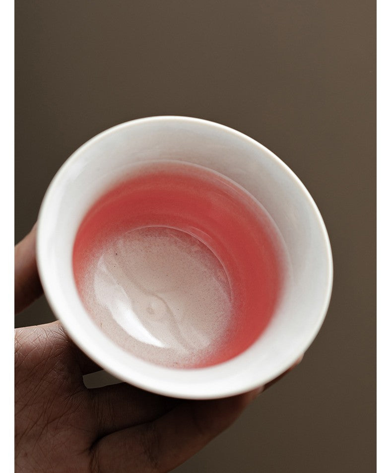 Top view of bowl with red and white interior, perfect for pu-erh or oolong