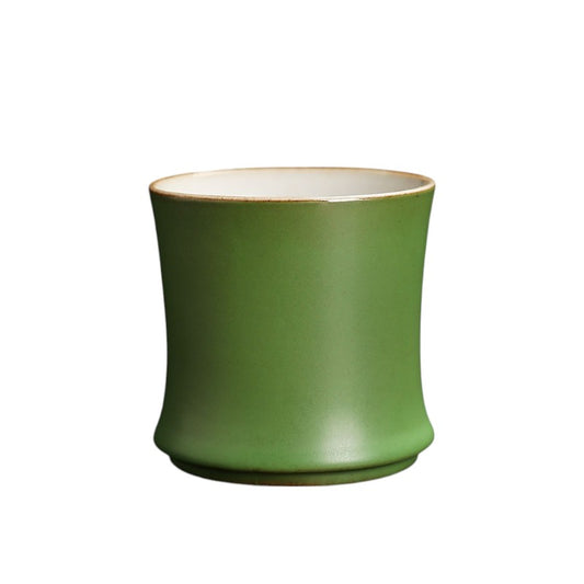 Bamboo-shaped green ceramic cup