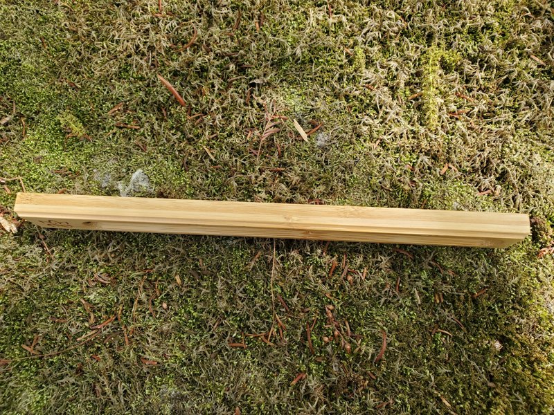 side view of bamboo incense holder on a mossy surface
