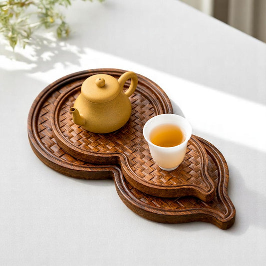 Bamboo hulu tea tray with teapot and teacup, gourd shape