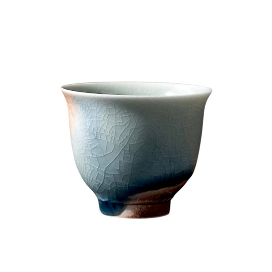 Salt-fired 65ml ceramic gongfu teacup with ocean blue and orange glaze