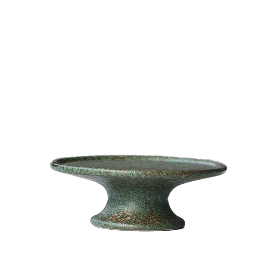 Bronze pedestal tray with green glaze, incense and candle holder
