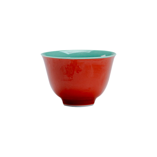 Burnt orange ceramic gongfu teacup with glossy celadon interior