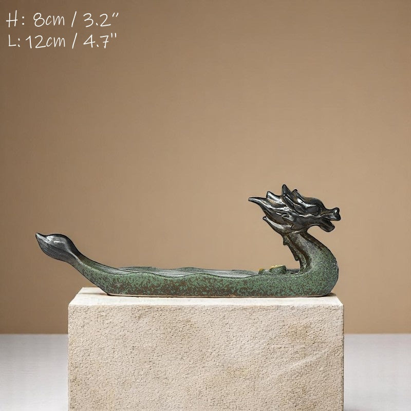 Full-length shot of dragon boat incense holder with size reference
