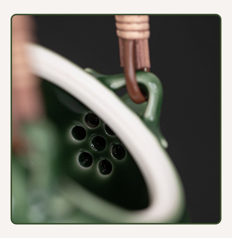 Built-in Strainer Holes in Spout of Forest Green Teapot