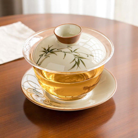Gaiwan with lid on a wooden table