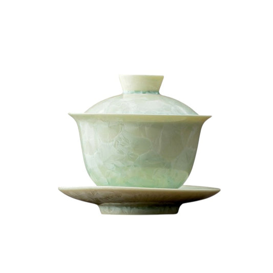 150ml gaiwan with ice-jade glaze and crystalline crackle texture