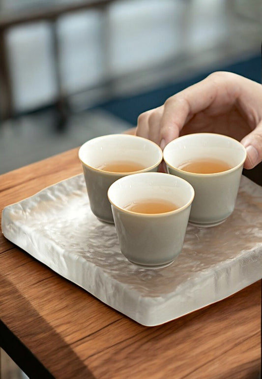 Set of 3 Muted Gray Gongfu Teacups | 60ml Minimalist Porcelain Cups